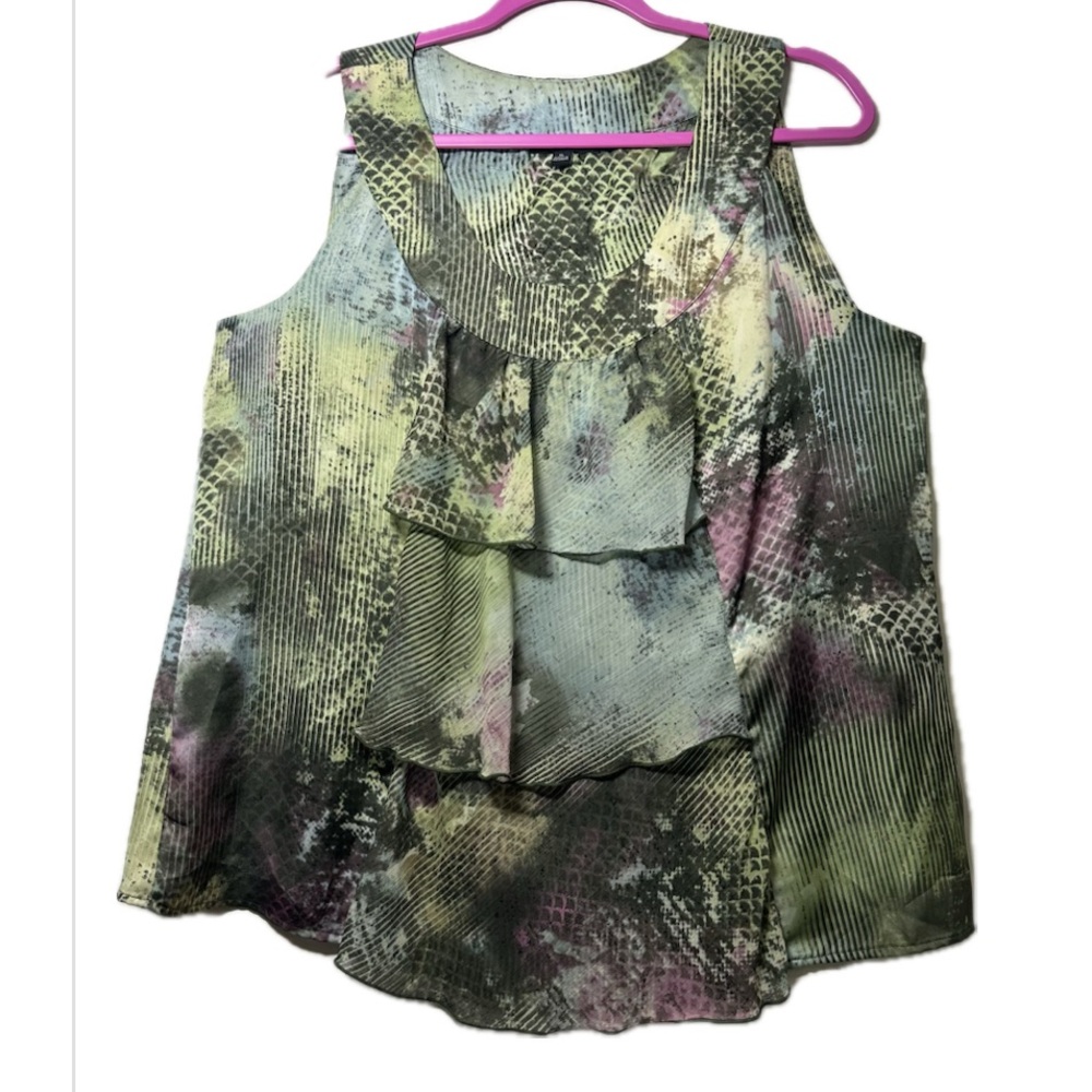 Notations Sleeveless Ruffle Top blouse Multi-Color Print, Lightweight - XL, NWOT